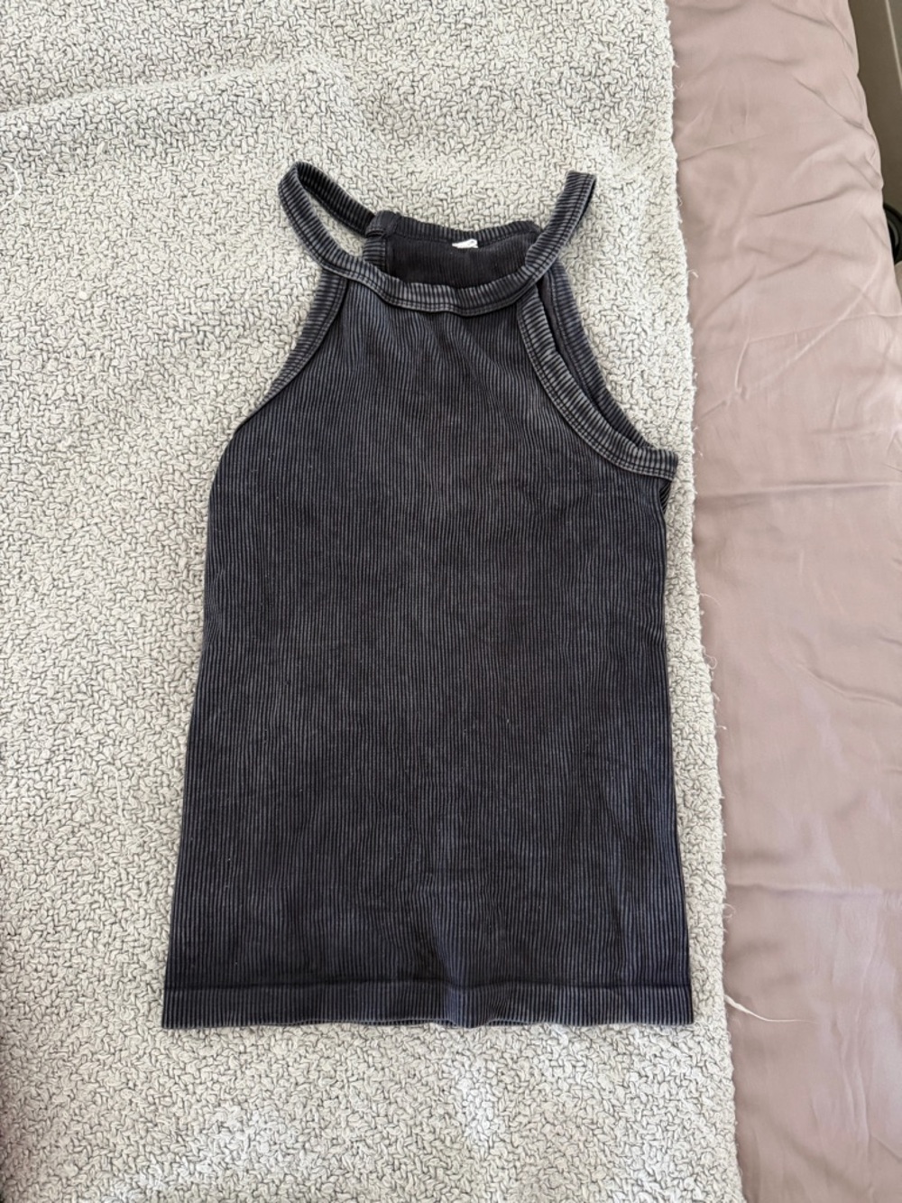 Free People Ribbed High-Neck Tank Top in Charcoal Black
